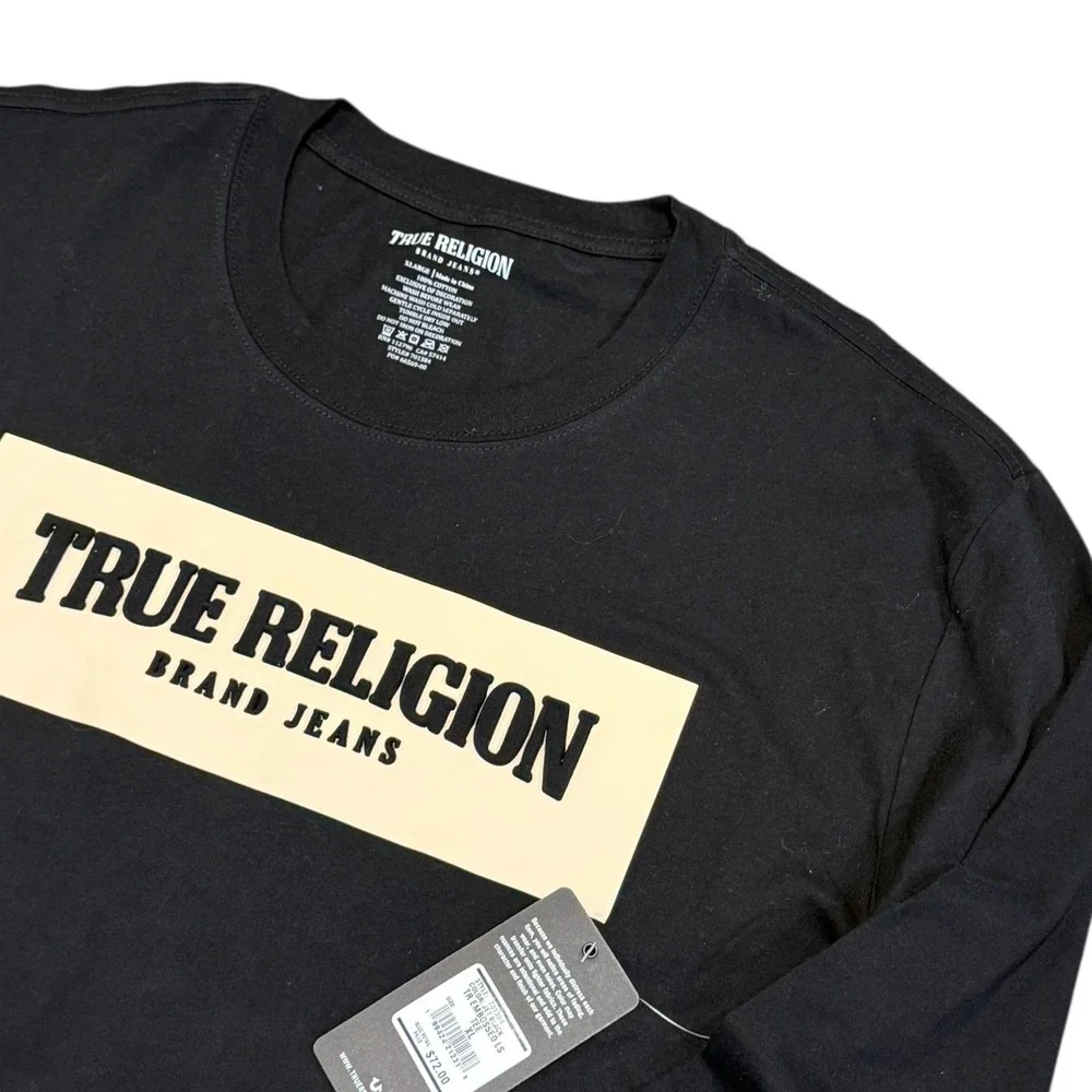 True‎ Religion Long Sleeve T-Shirt Mens XL Black NWT Embossed Box Logo 201332